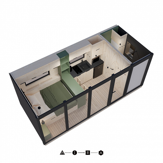 Модульный дом AIRA MODUL Мини рейка 13 м² с террасой